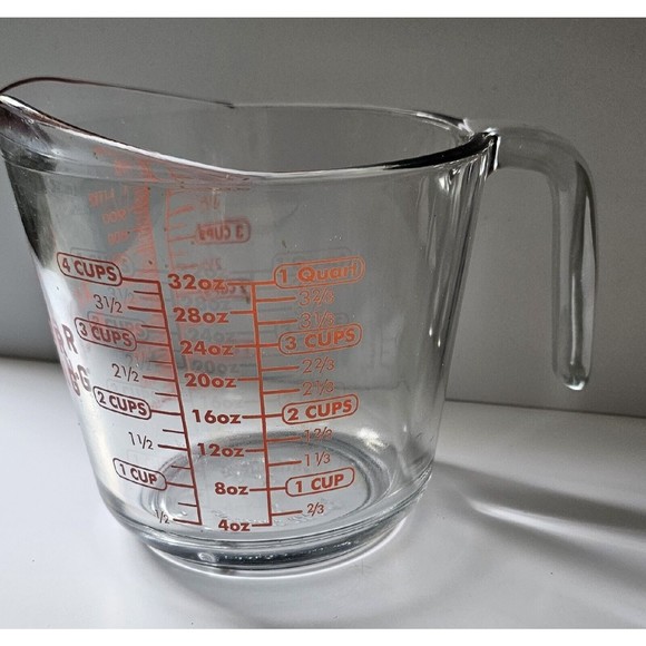 Anchor Hocking Glass Measuring Cup Open Handle 4-Cups 32oz 1-Quart Red Lettering - Picture 10 of 10